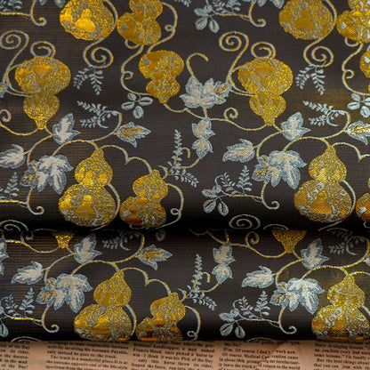 Gold Thread Jacquard Fabric: Black 3D Designer Upholstery, Costume & Sewing (65"W)