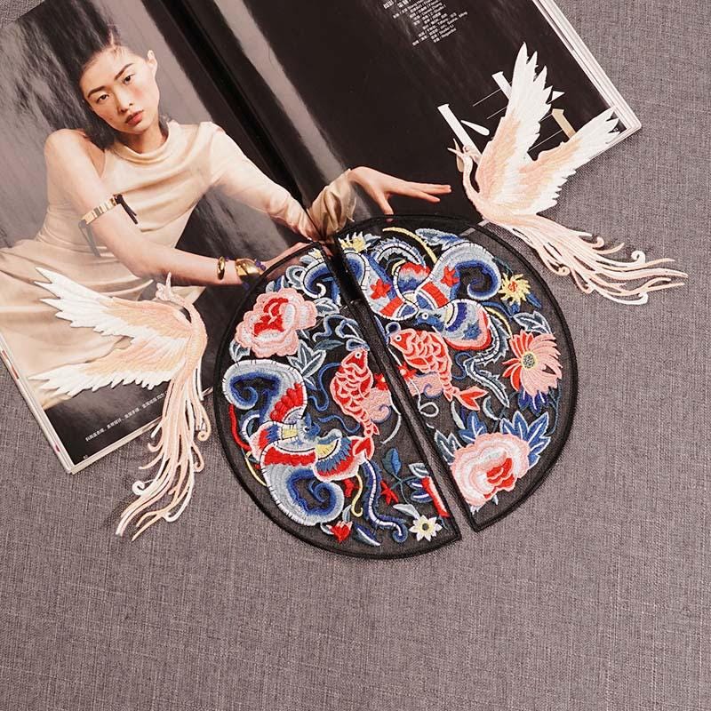 Embroidered Double Fish Patch: Ethnic Style Clothing Decor