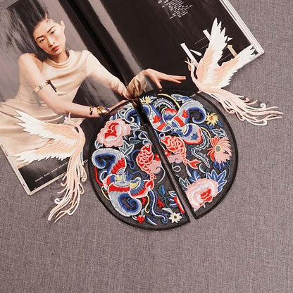 Embroidered Double Fish Patch: Ethnic Style Clothing Decor