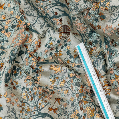 Gold Embossed Jacquard Fabric: Floral Upholstery & Sewing, 59" Wide