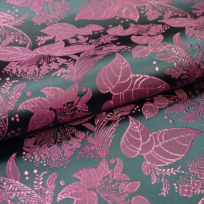 Brocart de soie à motif feuilles d'arbre, pour la confection de vêtements et d'articles d'ameublement - Largeur : 114 cm