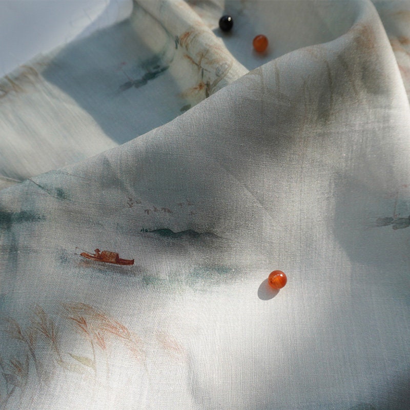 Ramie Fabric: Fengshui Drawing, Soft Home Textile (55"W)
