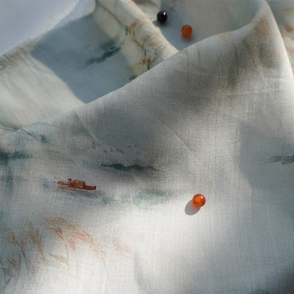 Ramie Fabric: Fengshui Drawing, Soft Home Textile (55"W)