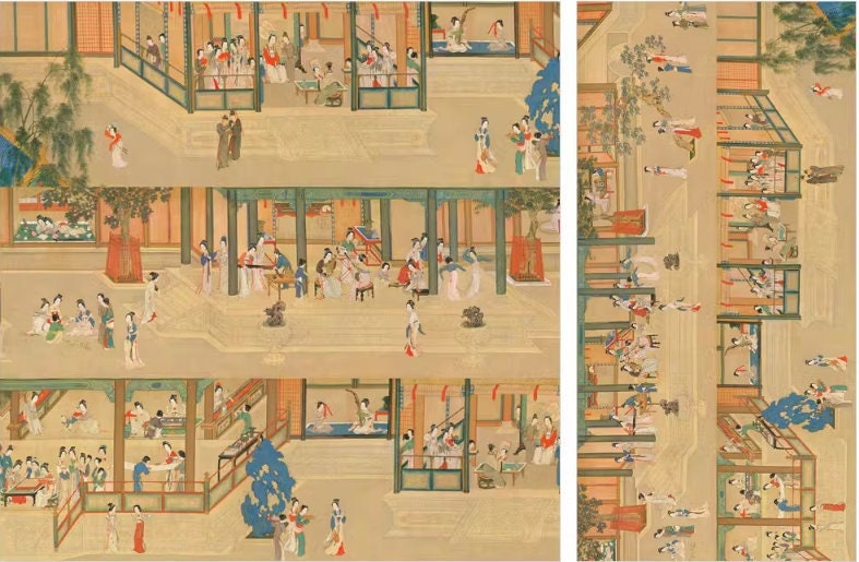 Qingming Festival Satin Fabric: Retro Painting Print, Upholstery & Sewing