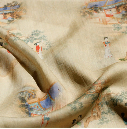 Vintage Style Ramie Fabric: 55"W Art Print for Sewing & Upholstery
