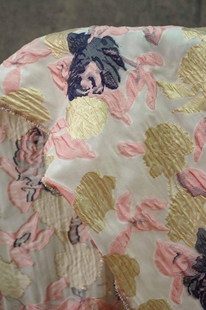 Gold Thread Jacquard Fabric: 53"W Retro Palace Damask - By The Meter