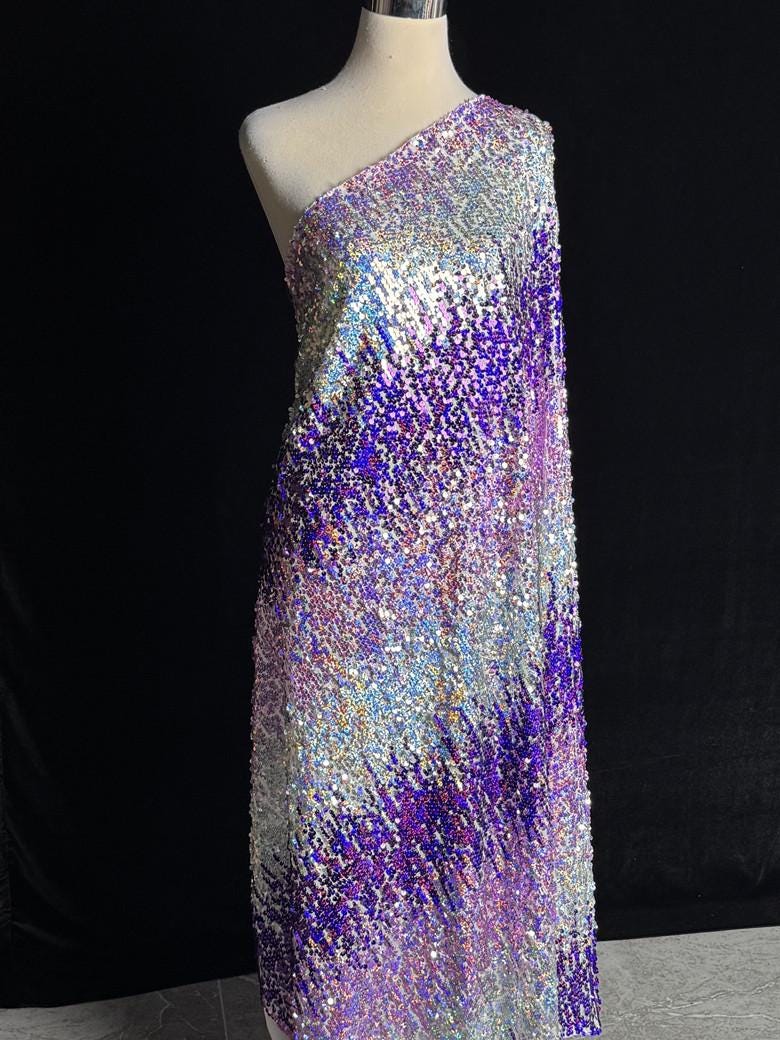 Ombre Purple Sequin Knit Fabric: Gradient Glitter, High-End Evening Wear