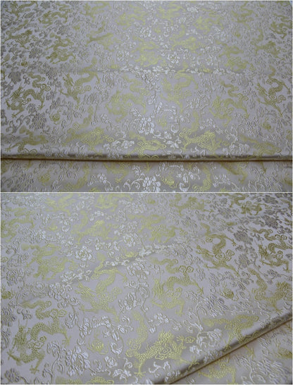 Dragon & Flower Brocade Fabric: Multi-Color Silk Rayon Blend, 29.5" Wide