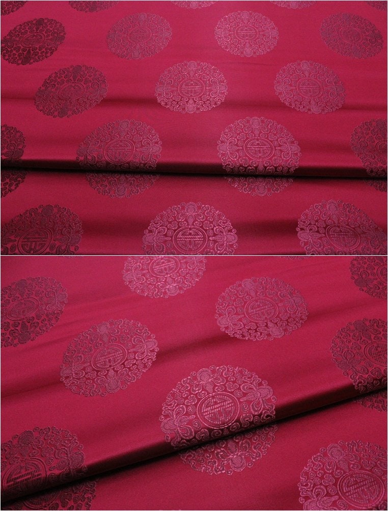 Chinese Fu Symbol Brocade Jacquard Satin Fabric - 29.5"W