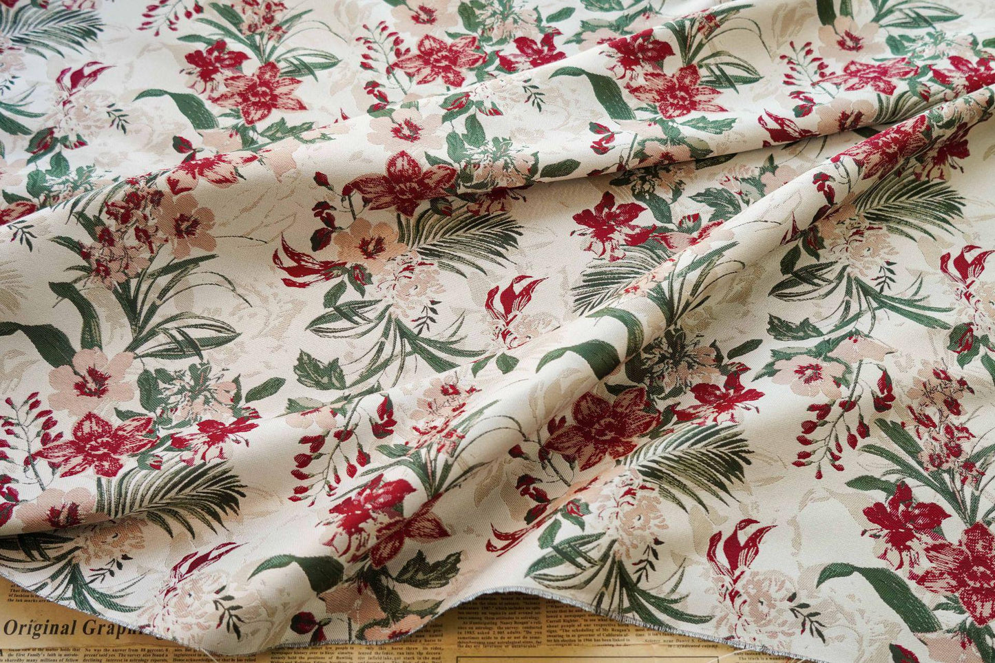 Floral Jacquard Woven Fabric: Embossed Oil Painting Style, 58"W