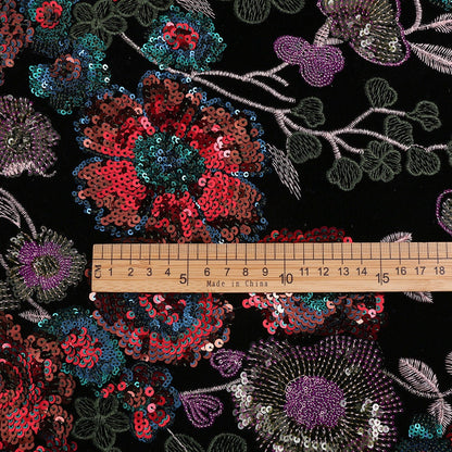Embroidered Velvet Fabric: Bamboo Floral, 49��� Wide - Cheongsam, Upho