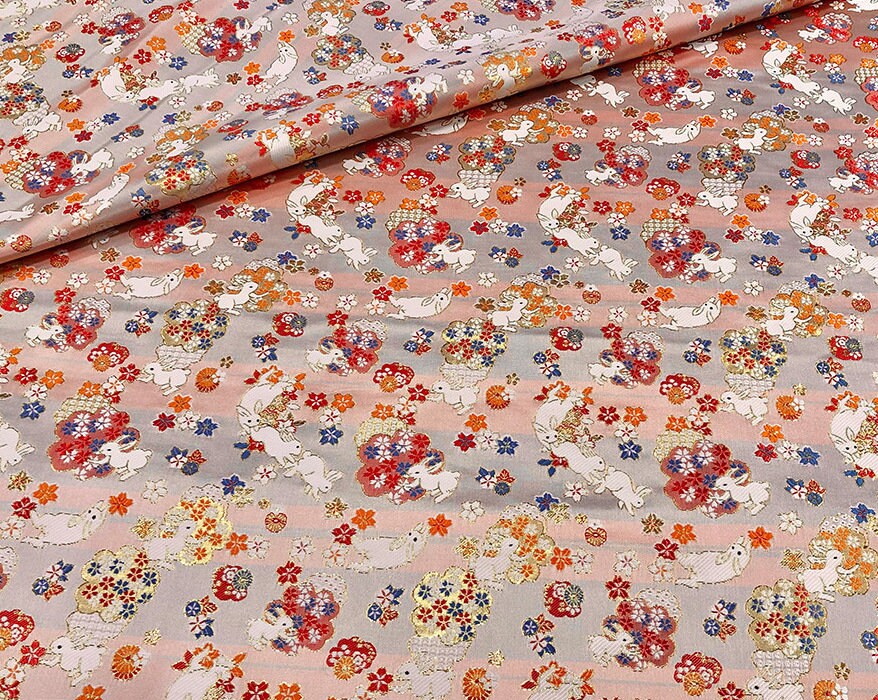 Sakura Rabbit Jacquard Brocade Fabric: 59" Wide Silk Rayon Blend