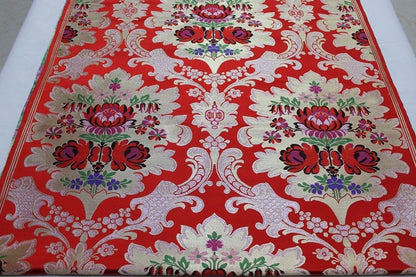 Tissu brocart de soie : motif floral pivoine dahlia, 74 cm de large, tissu de mariage
