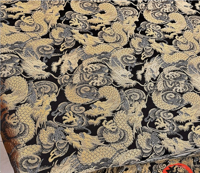 Dragon Kinran Brocade Fabric: Japanese Jacquard Satin (By The Meter)