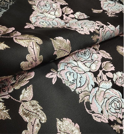 Floral Brocade Fabric: Gold Thread Cheongsam Qipao Material (59"W)