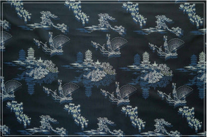 Jacquard Fabric: Ancient Fan Pattern Silk Rayon Blend, 67"W