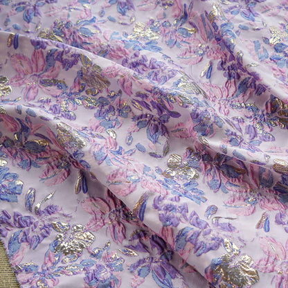 Gold Thread Floral Jacquard Fabric: Pink Purple 3D Designer Fabric, 55"W