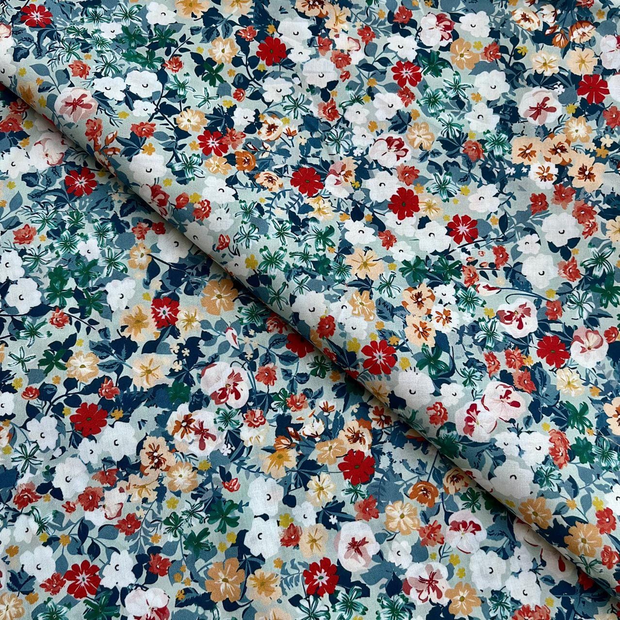 Floral Cotton Fabric: 60s Style Print, 59" Wide, Sewing Quilting