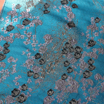 Peacock Blue Floral Jacquard Fabric: Polyester Upholstery, Costume, Decor - 55"W