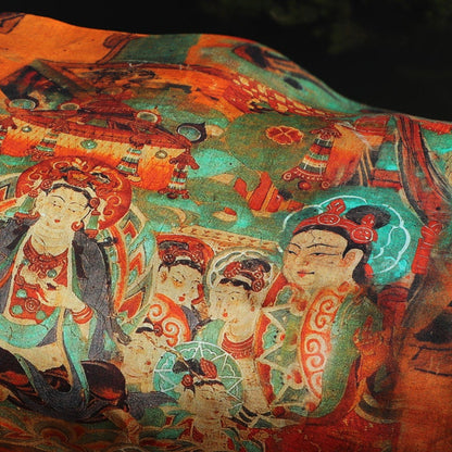 Dunhuang Murals Linen Fabric: Asian Style Upholstery & Sewing, 55"W