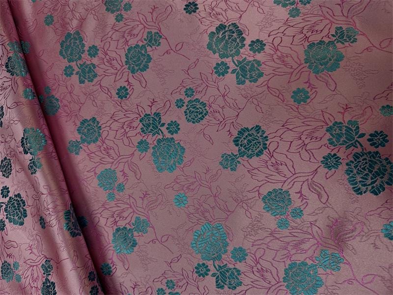 Silk Brocade Fabric: Tea Flower Damask, 45" Wide, Upholstery & Costume