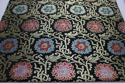 Tissu brocart jacquard à motifs floraux : style sino-mongol (vendu au mètre)