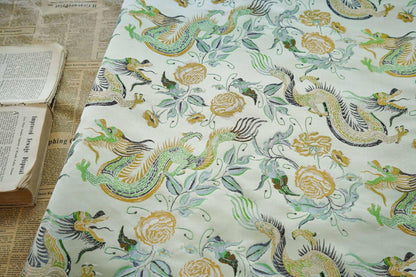 Tissu jacquard Turquoise Dragon : ameublement gaufré, costume, décoration (165 cm de large)