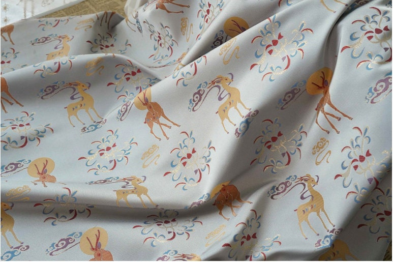 Gold Thread Jacquard Fabric: Chinese Style Rayon, 59" Wide