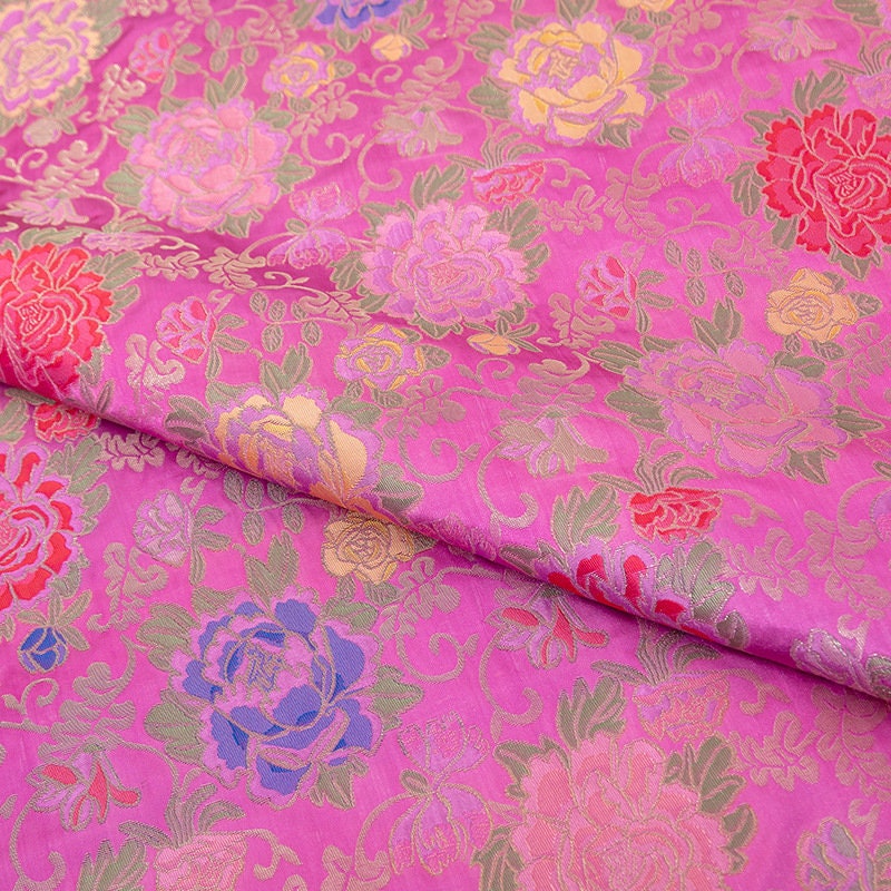Floral Jacquard Silk Brocade Fabric: Golden Sword Tang Pattern, 59"W