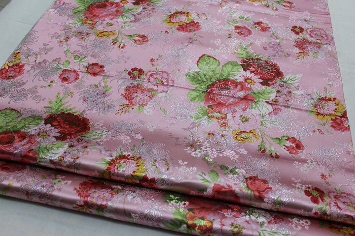 Silk Brocade Fabric: Peony Floral Design, Chinese Wedding Fabric