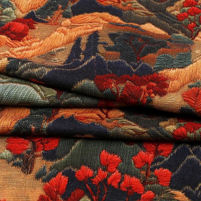 Embossed Forest Print Wool Silk Blend Fabric: Autumn Couture