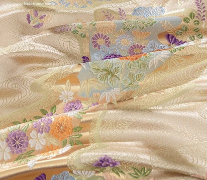 Nishijin Weaving Fabric: Gold Flower River Figure, Japanese Pattern (59"W)
