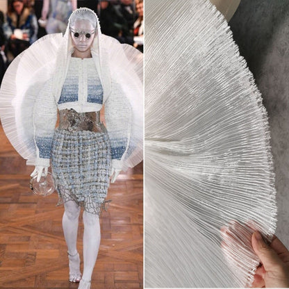 Crinkled Pleated Organza Fabric: 55" Wide Stiff Texture