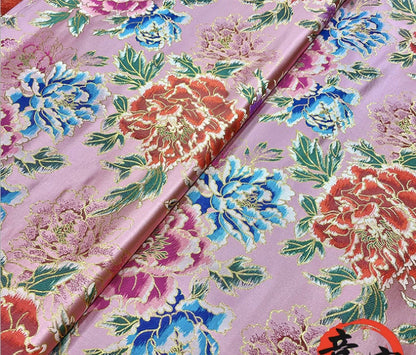 Peony Flower Silk Brocade Fabric: Chinese Wedding Fabric (By 1 Meter)