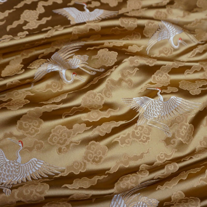 Crane Brocade Fabric: Colorful Silk Rayon Blend, 29" Wide