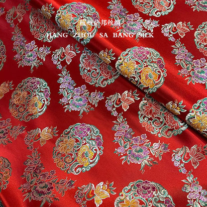 Tissu brocart de soie à motifs floraux : Qipao Cheongsam chinois multicolore, 75 cm de large
