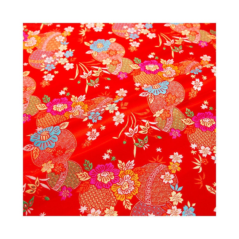 Tissu brocart jacquard à motif d'hortensias : rayonne à fleurs rouges, 150 cm de large