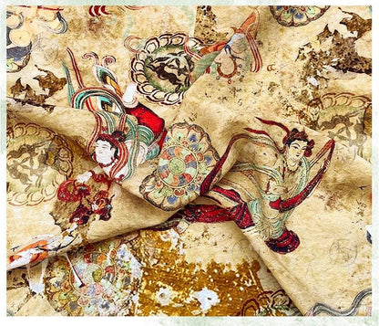 Dunhuang Flying Apsaras Fabric: Oriental Art Cotton Print for Sewing