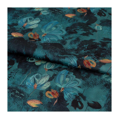 Tissu satin de soie bleu paon, couleur thé : 150 cm de large, pour ameublement, costumes et rideaux