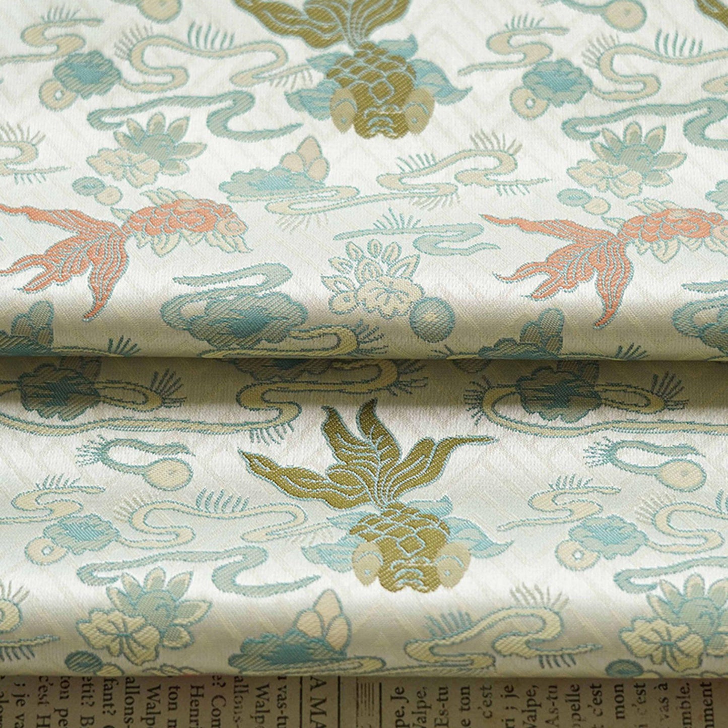 Song Silk Brocade Damask Fabric: Lucky Fish, Emperor Tibetan Style