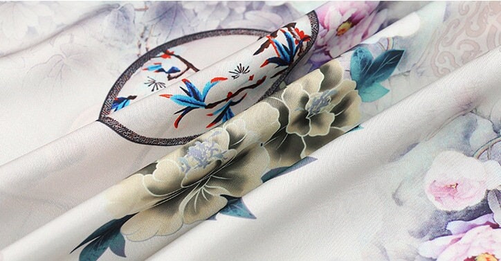 Floral Print Polyester Spandex Fabric: Cheongsam Dress Material (59"W)
