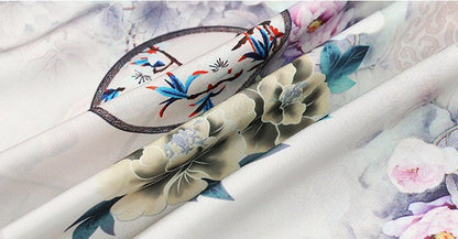Floral Print Polyester Spandex Fabric: Cheongsam Dress Material (59"W)