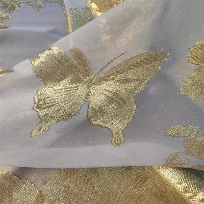 Gold Thread Jacquard Organza Fabric: 3D Embossed Texture, 57" Wide