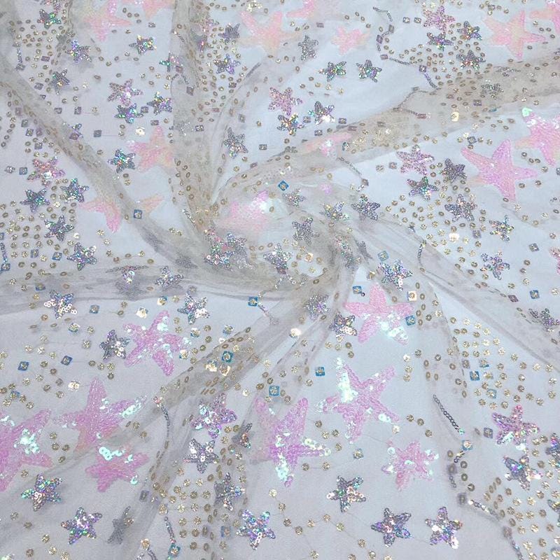 49"W Colorful Star Mesh Sequin Fabric ��� Sparkly Tulle Fabric for Dresses & Crafts, 4 colors to
