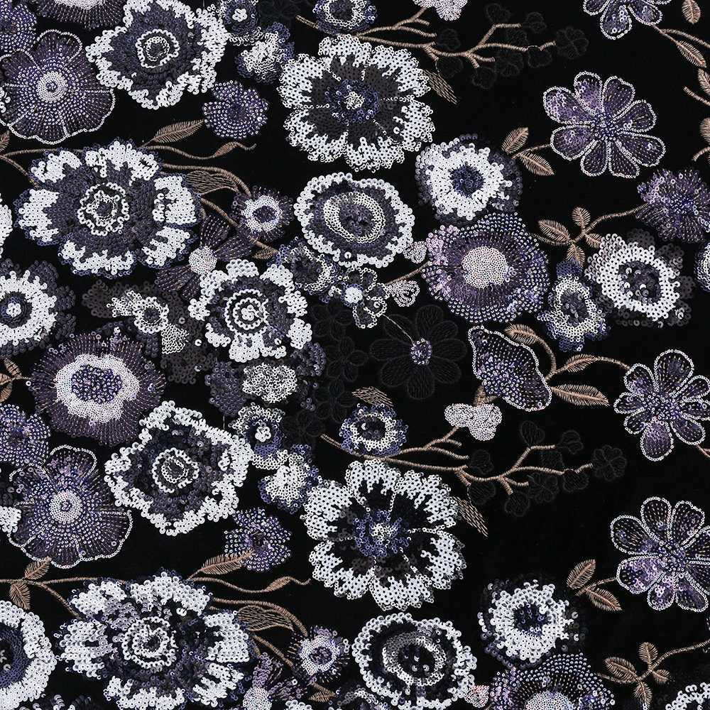 Embroidered Velvet Fabric: Bamboo Floral, 49��� Wide - Cheongsam, Upho