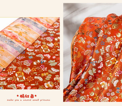 Japanese Silk Brocade Fabric: Eight Treasures Damask, Kimono Sewing (59" or 29.5" Width)
