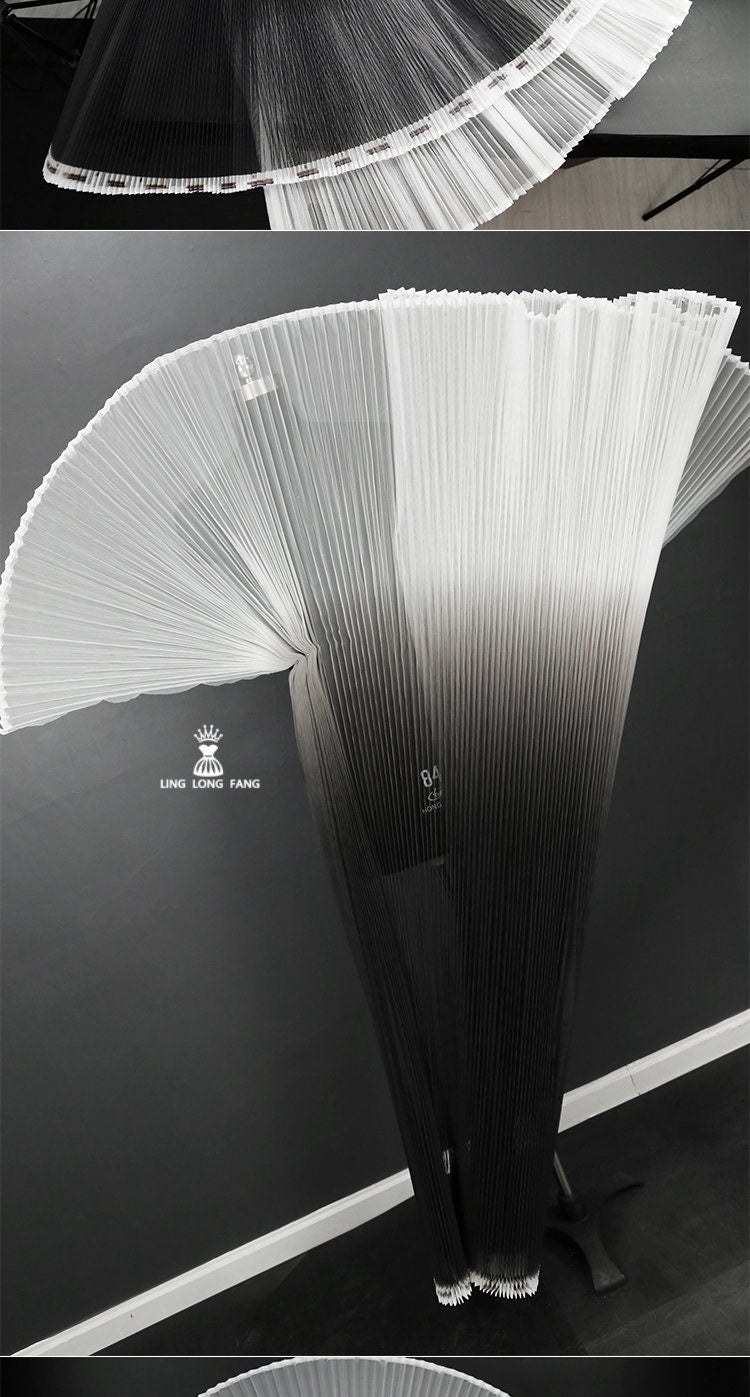 Gradient Pleated Organza Fabric: Stiff Texture, 63" Wide