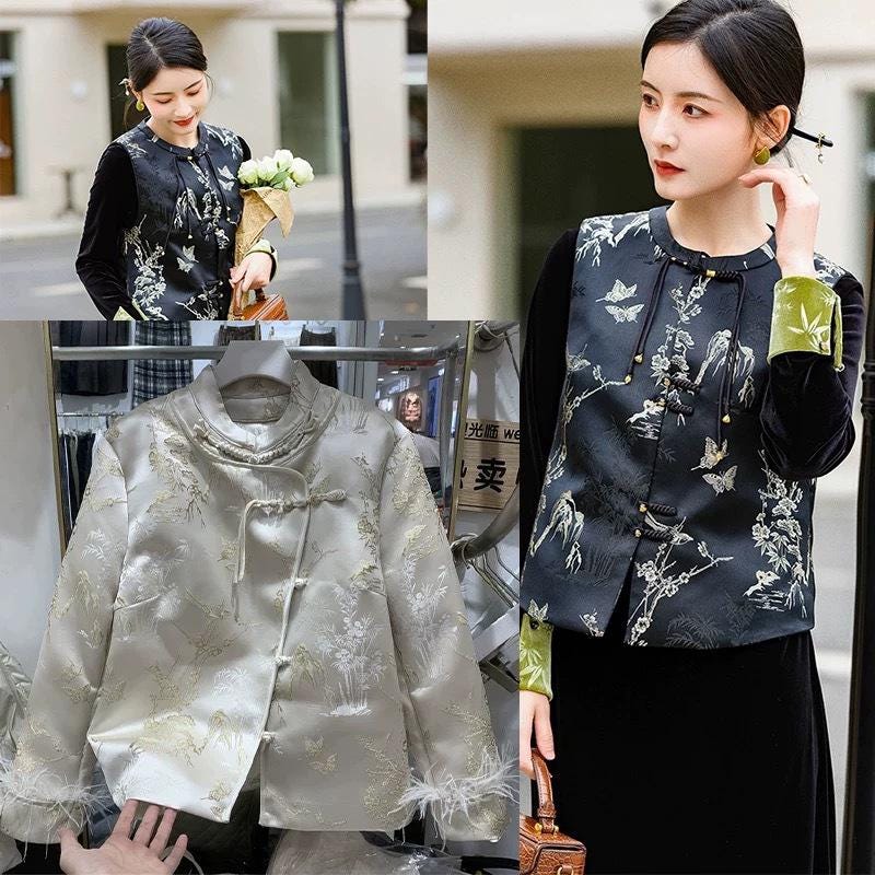 Silk Brocade Fabric: 59"W Magpie Bamboo Print
