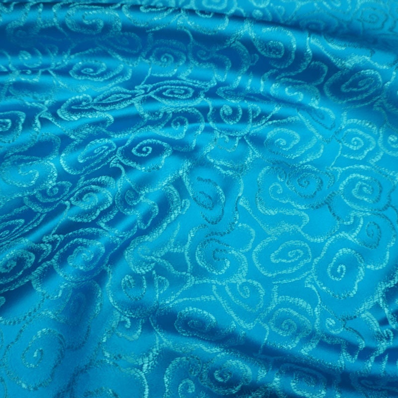Cloud Brocade Fabric: Turquoise Jacquard, Costume Dress Material - By The Meter
