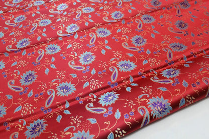 Tissu brocart de soie rouge : 89 cm de large, motif pivoine, tissu de mariage chinois
